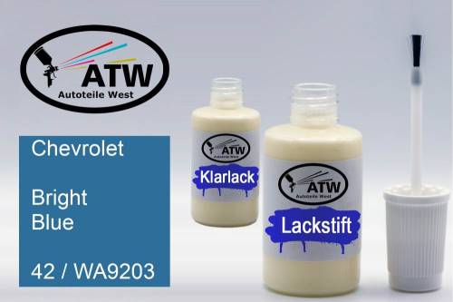 Chevrolet, Bright Blue, 42 / WA9203: 20ml Lackstift + 20ml Klarlack - Set, von ATW Autoteile West.